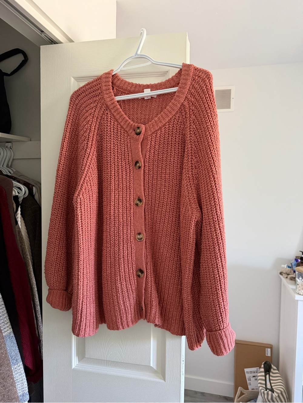 Cozy Chunky Knit Button-Front Cardigan Sweater - Dusty Rose
